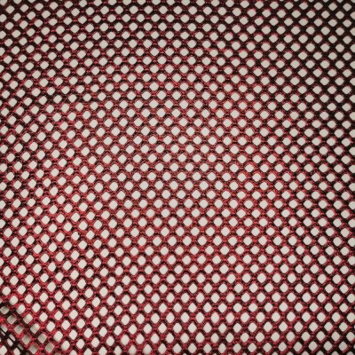 Metallic Fishnet Diamond Mesh Fabric - Red an