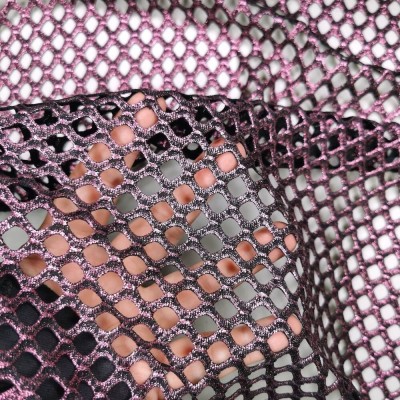 Metallic Fishnet Diamond Mesh Fabric - Cerise