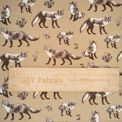 100% Cotton Print Fabric - Foxes - Beige