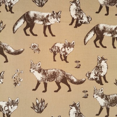 100% Cotton Print Fabric - Foxes - Beige