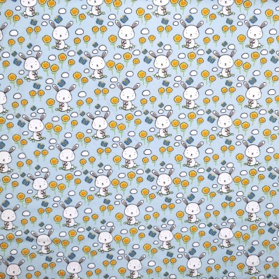 Cotton Jersey Fabric - Cute Bunnies - Baby Bl