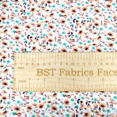 100% Cotton Poplin Fabric - Mixed Floral Whit