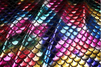 Poly Eleastine Fabric - Small Fish Scale Foil - Metallic Rainbow