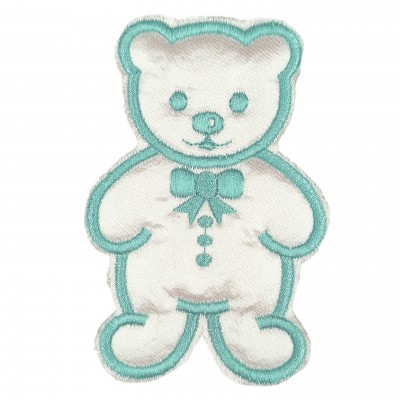 Satin Motif Teddy Bear 95mm x 60mm White / Mint