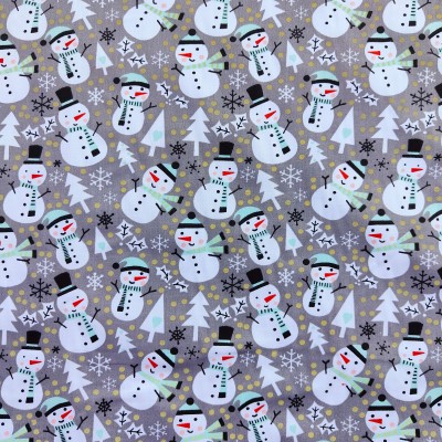 100% Organic Cotton Christmas Snowman Silver