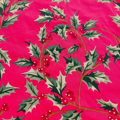 100% Organic Cotton Christmas Holly & Ivy Red