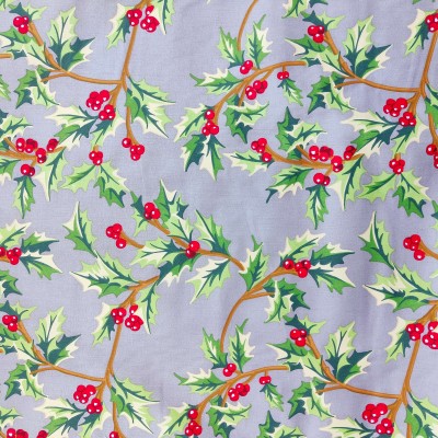 100% Organic Cotton Christmas Holly & Ivy Sil