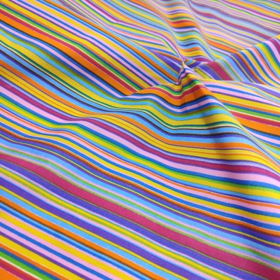 Printed Polycotton Fabric Multi Stripe - Pink
