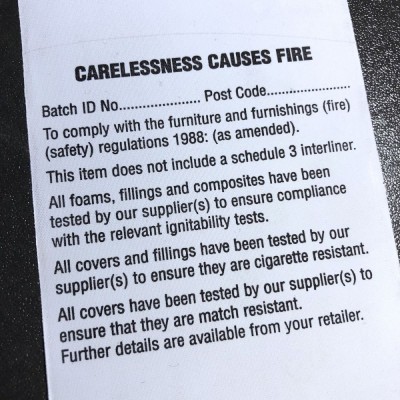 Label Carelessness Causes Fire Sew In Label (