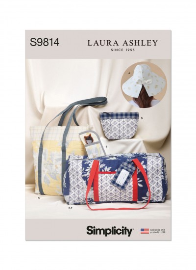 Simplicity S9814 - Hats, Duffel, Tote, Cosmetic Case, Eyeglass Case and Luggage Tag by Laura Ashley