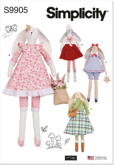 Simplicity S9905 A - Slender Plush Bunny and Clothes By Elaine Heigl Designs