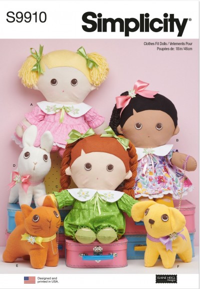 Simplicity S9910 OS - Plush dolls with clothes and plush pets By Elaine Heigl Designs
