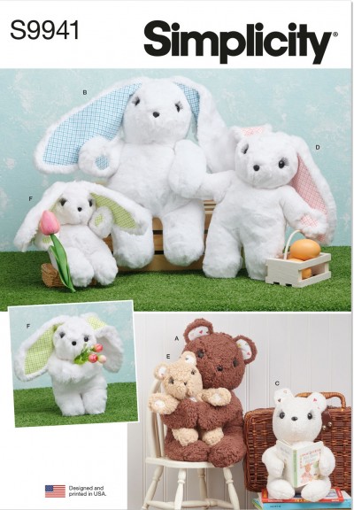 Simplicity S9941 OS - Plush Bears and Bunnies in Three Sizes