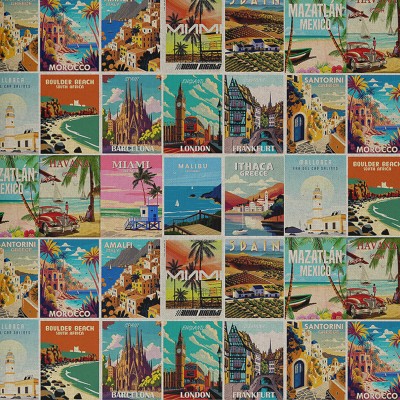 Showcase Linen Look Panama Fabric - Postcards