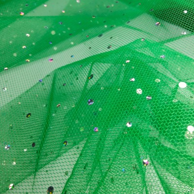 Holographic Spangle Tulle Dress Net - Emerald