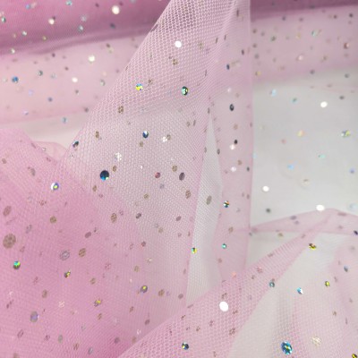 Holographic Spangle Tulle Dress Net - Pink