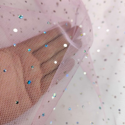 Holographic Spangle Tulle Dress Net - Pink