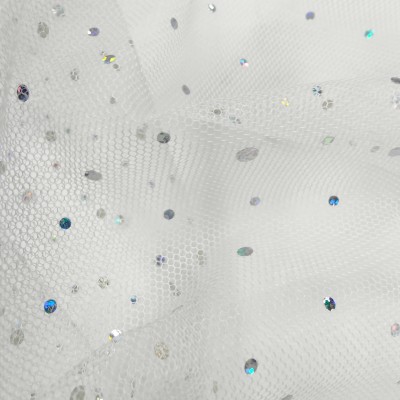 Holographic Spangle Tulle Dress Net - White