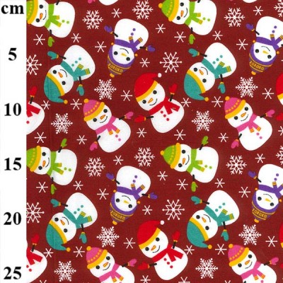 Christmas Polycotton Fabric - Happy Snowman Wine