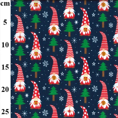 Christmas Polycotton Fabric - Gonks & Trees Navy