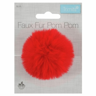 Pom Pom Faux Fur - 6cm Red