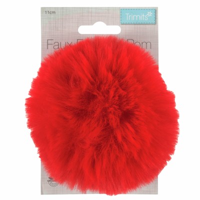 Pom Pom Faux Fur - 11cm Red