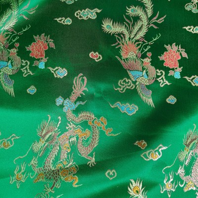 Brocade Satin Embroidered Chinese Dragon - Emerald Green