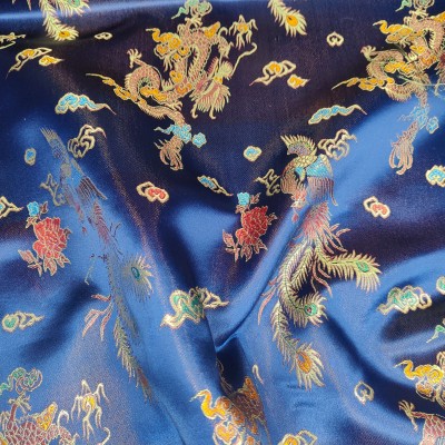 Brocade Satin Embroidered Chinese Dragon - Navy