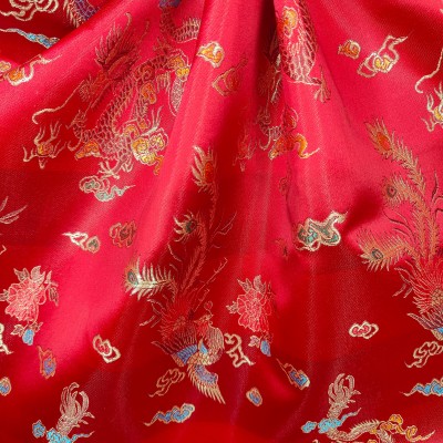 Brocade Satin Embroidered Chinese Dragon - Red