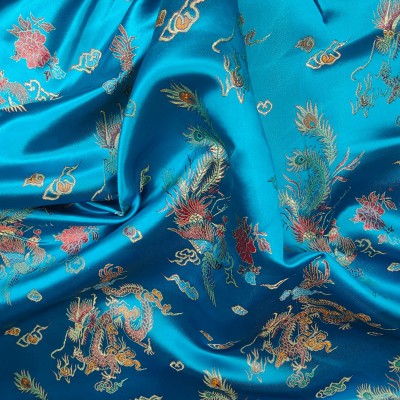 Brocade Satin Embroidered Chinese Dragon - Turquoise