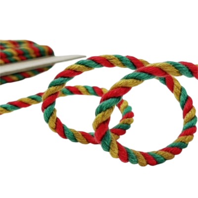 6mm 100% Cotton Cord - Green Red Gold