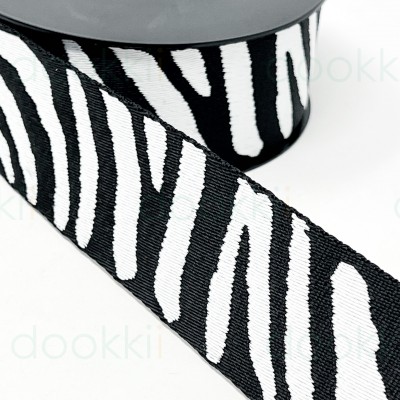 50mm Poly Cotton Mix Webbing - Zebra - Black 