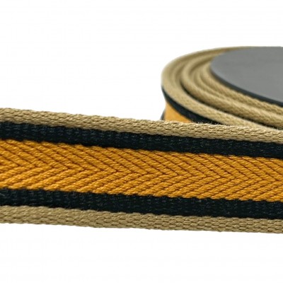 30mm Vintage College Stripe Webbing - Gold Ta