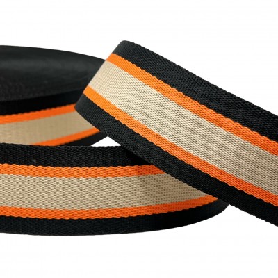 50mm Polyester Striped Webbing - Orange Black Natural