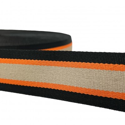 50mm Polyester Striped Webbing - Orange Black