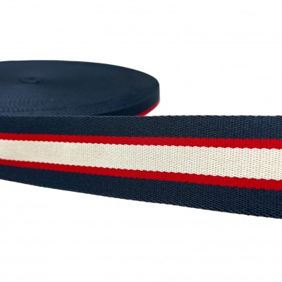 50mm Polyester Striped Webbing - Red Navy Ecr