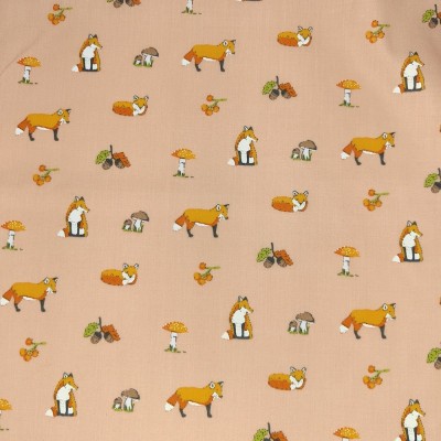 Poly Cotton Fabric Foxes - Coral