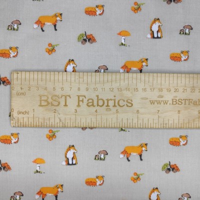 Poly Cotton Fabric Foxes - Silver
