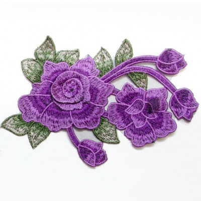 Embroidered Twin Flower Motif 185mm x 135mm Purple