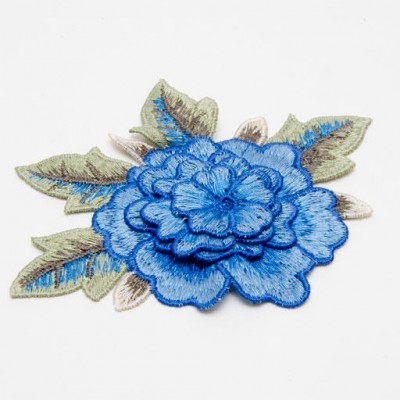 Embroidered Flower Motif 120mm x 90mm Blue