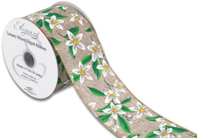 Eleganza Wired Edge - Floral Pattern Natural Ribbon 63mm