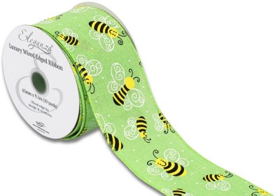 Eleganza Wired Edge - Smiley Bee Lime Green Ribbon 63mm