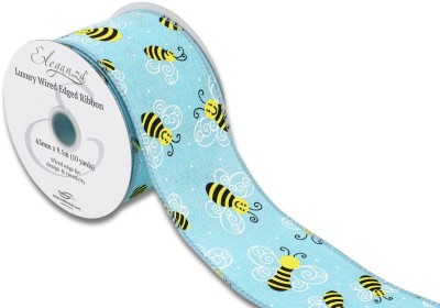 Eleganza Wired Edge - Smiley Bee Tiffany Blue Ribbon 63mm