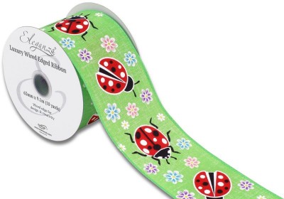Eleganza Wired Edge - Floral Ladybird Lime Green Ribbon 63mm
