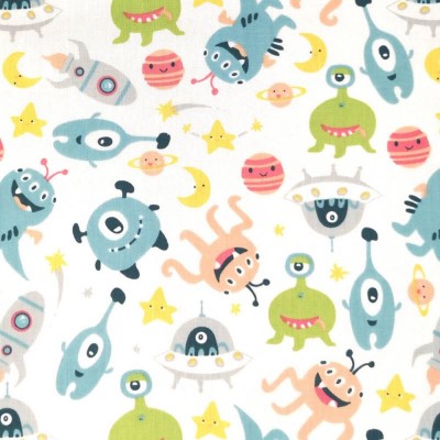 Polycotton Printed Fabric - Ugly Aliens - Multi
