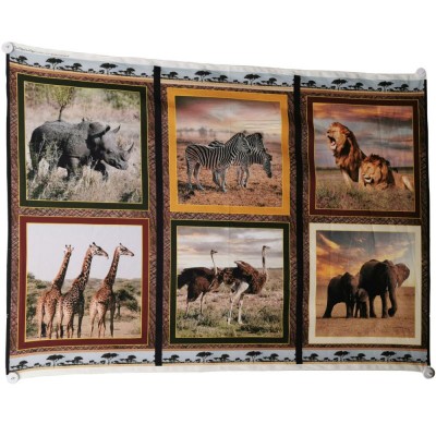 100% Cotton Print Fabric African Safari - Six Animal Panels