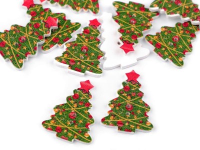 Christmas Wooden Decorative Button - Tree