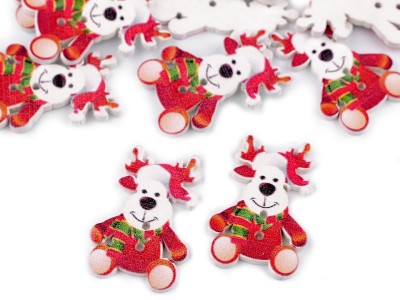 Christmas Wooden Decorative Button - Reindeer