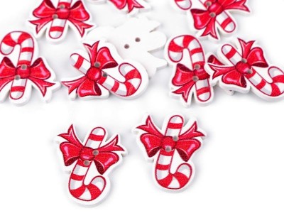 Christmas Wooden Decorative Button - Candy Cane