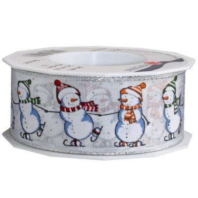 Wired Edge Ribbon 40mm - Snowman on Ice